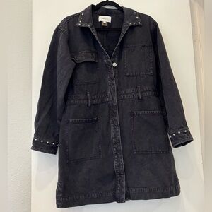 Current/Elliott Studded Utility Black Denim Jean button down long sleeve dress